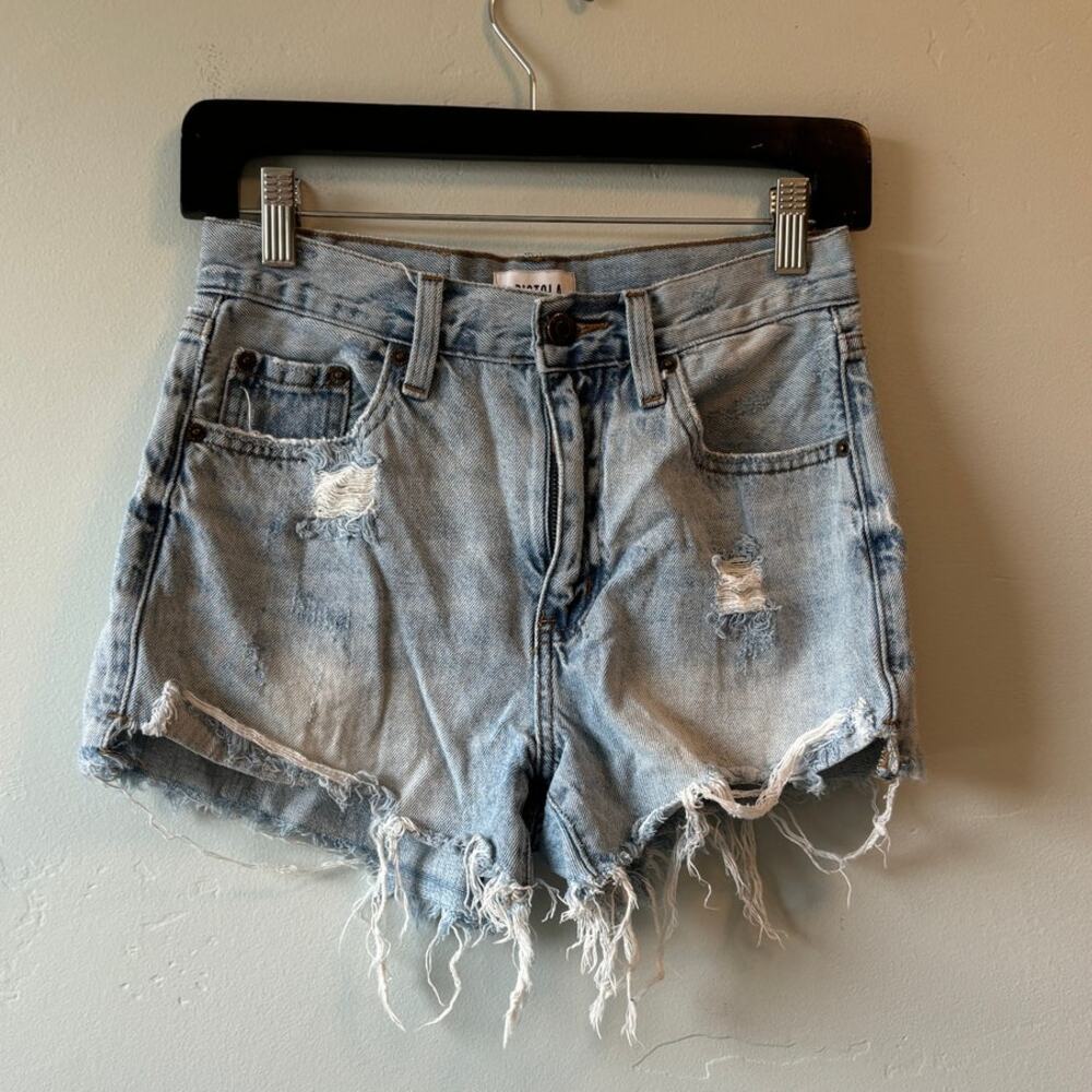 Pistola Light Wash Distressed Jean Denim Fray Shorts